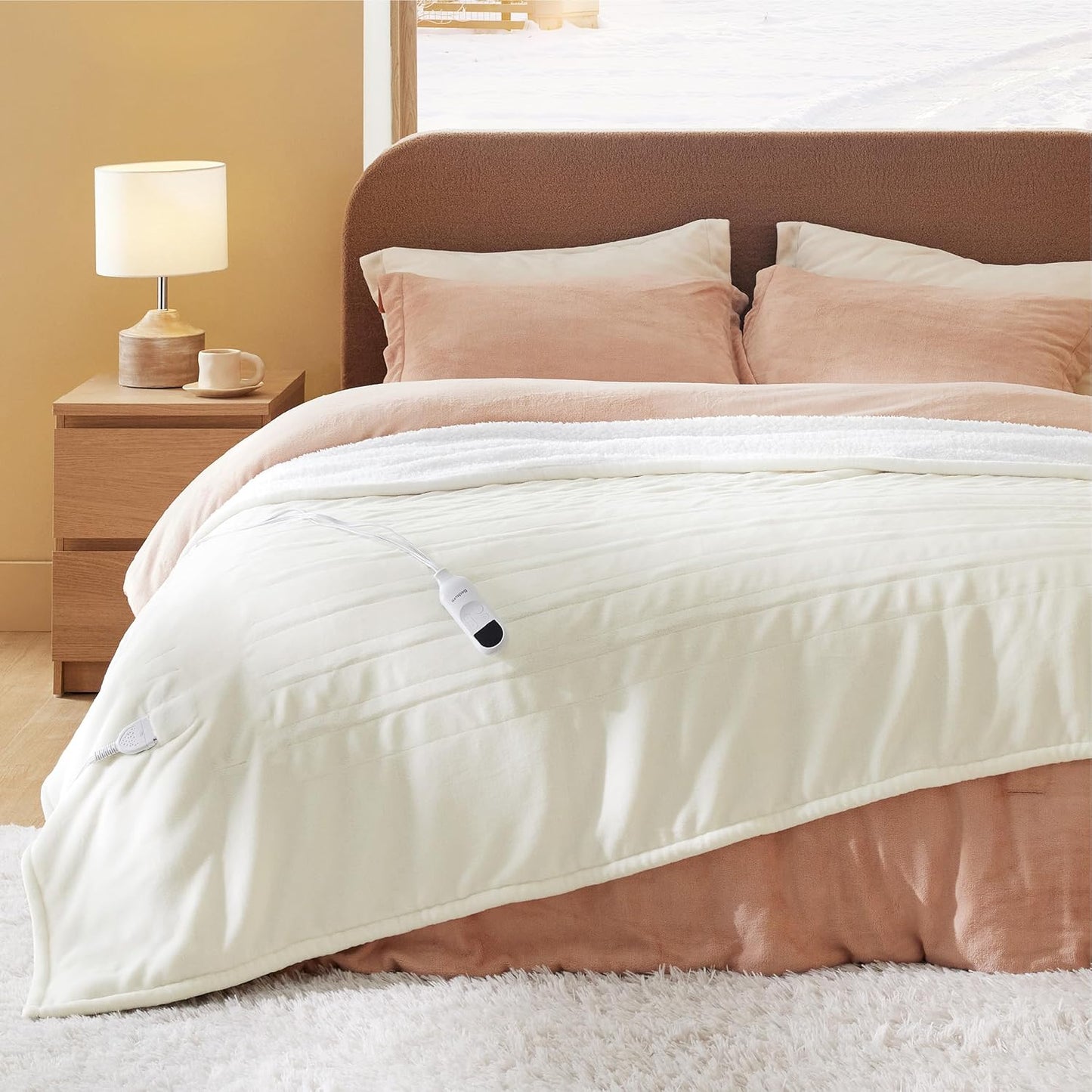 Bedsure Heated Blanket Throw Blanket with Preheat Function - Fast Heating Electric Blanket, Soft Flannel Throw with 6 Time Settings(Up to 10H), 6 Heating Settings, Gifts for Grandma (50"x60", Cream)