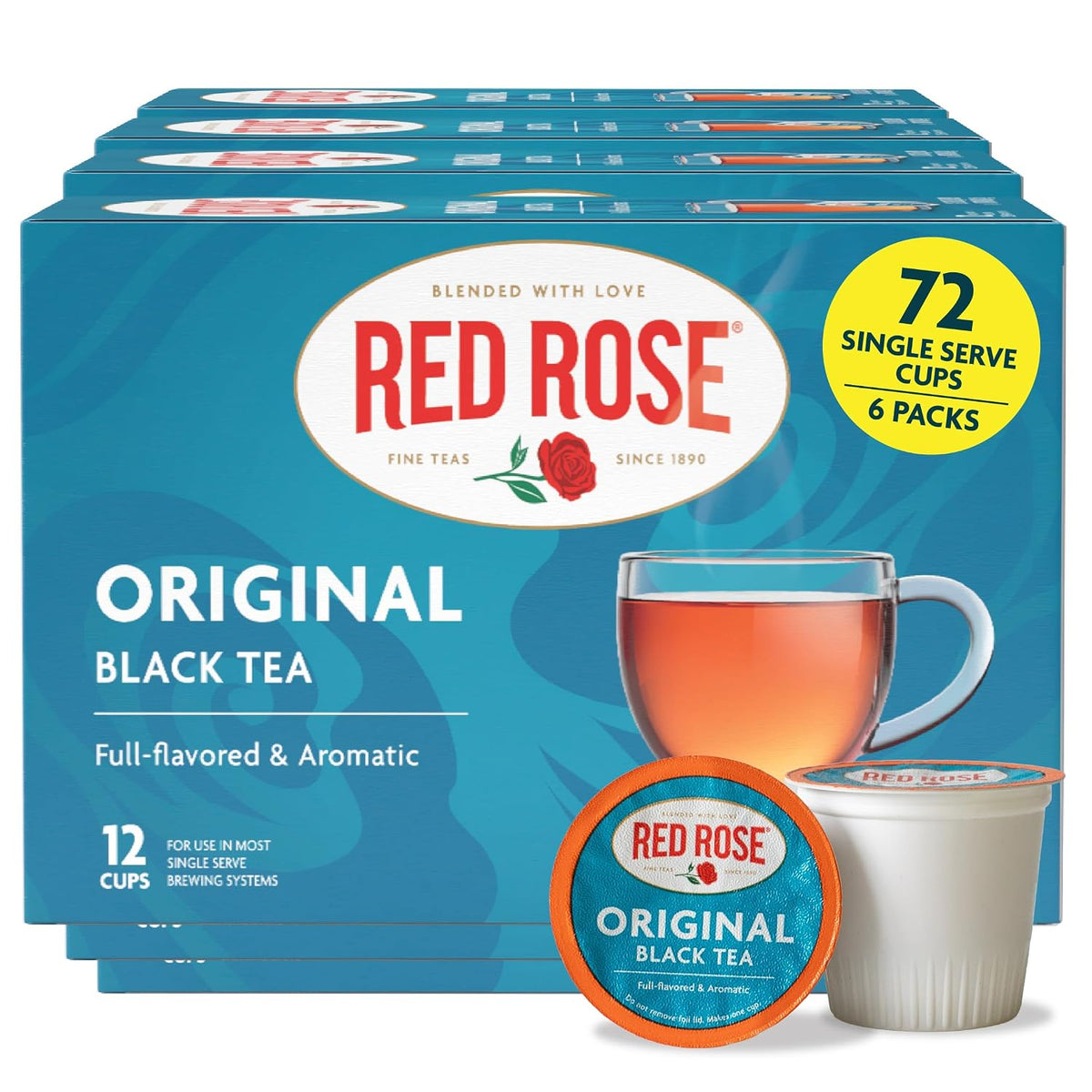 Red Rose Original Black Tea K-Cups, Strong Full Flavor, 12 count 6 Pack