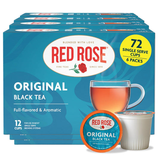 Red Rose Original Black Tea K-Cups, Strong Full Flavor, 12 count 6 Pack