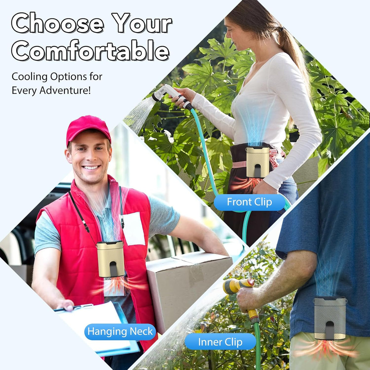 Portable Waist Fan, Rechargeable 3000mAh Battery, 25H Runtime, 6600RPM Turbo Dual Clip, 4 Speeds Adjustable, Belt Fans for Hiking, Riding, Fishing, Hands-Free Hanging Fan Gifts for Worker