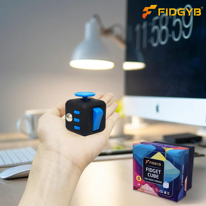 Cube Fidget Stress Relief Toy for Adults & Kids, Smooth, Quiet Sensory Toy for Anxiety, Focus & ADHD Idea[Blk_Blue]