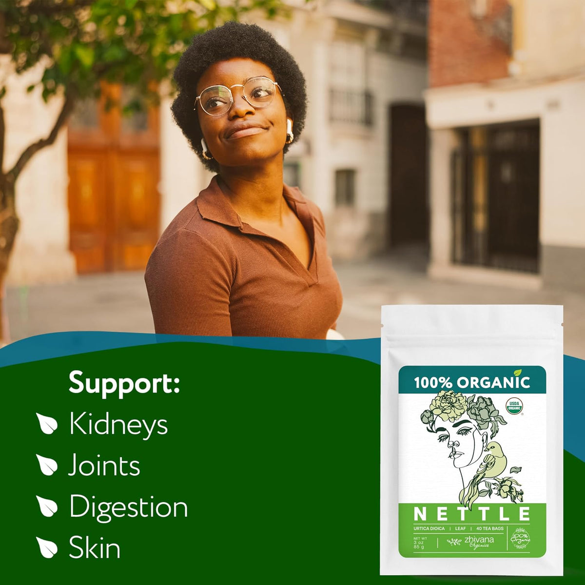 Stinging Nettle Tea Organic (40 Bleach-Free & Microplastic-Free TeaBags) - Te de Ortiga Organico Natural