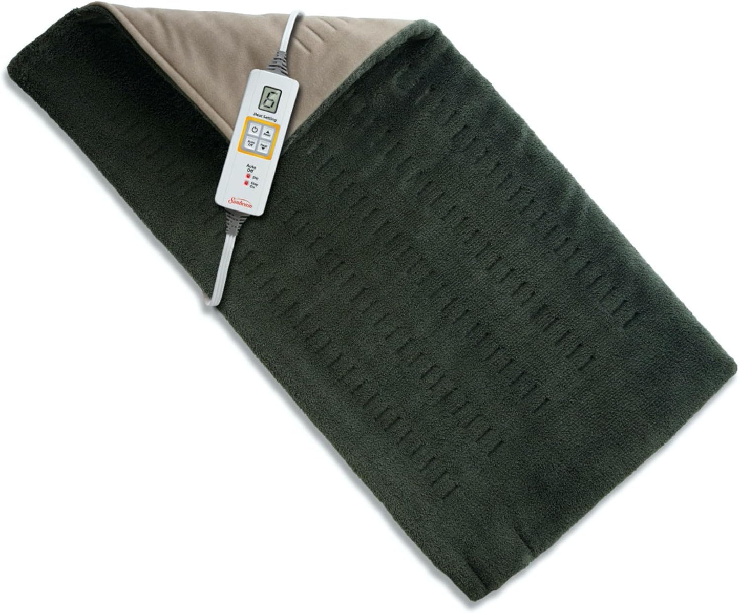 Sunbeam XL Back Neck and Shoulder Heat Therapy 12 x 24 with Auto Shut Off 6 Settings Machine-Washable Comfortable Microplush Fabric - Burgundy