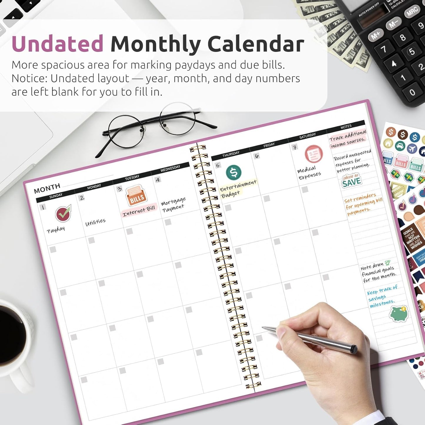 Budget Planner - Monthly Budget Book with Expense Tracker Notebook, Undated Bill Organizer & Finance Planner to Take Control of Your Money, Account Book to Manage Your Finances-Pink