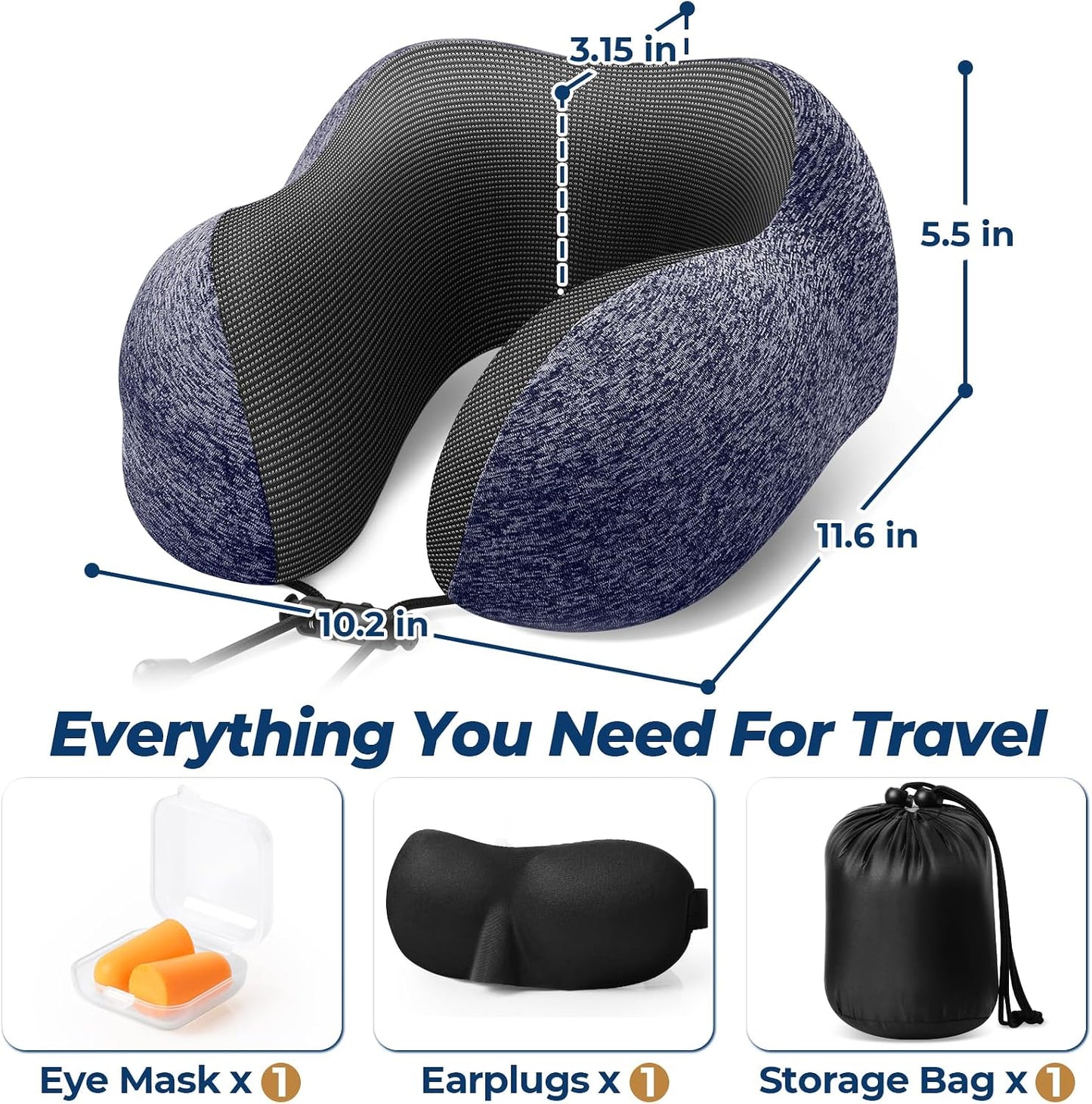ExploreBliss Travel Pillow, Travel Pillows for Sleeping Airplane, Neck Pillow Airplane, Memory Foam Neck Pillow Set with Eye Mask, Earplugs and Storage Bag -Grey