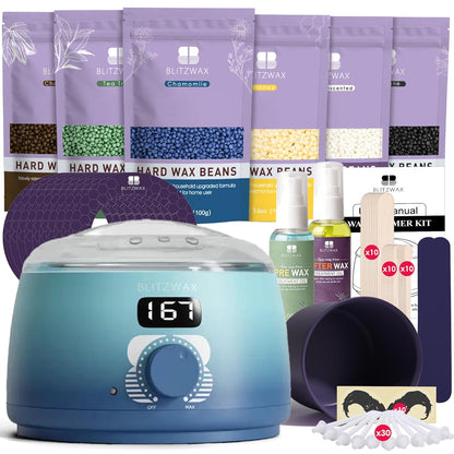 BLITZWAX Brazilian and Bikini Waxing Kit for Women, Hard Wax Warmer for Face, Legs and Body, At Home Hair Removal Kit, Beginner Friendly, Digital Fast Heating, 51 Wax Items