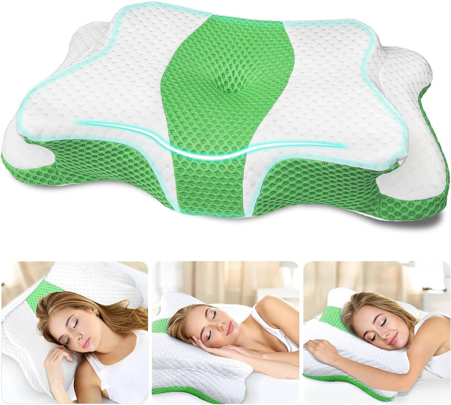 CHxxy Cervical Neck Pillow for Pain Relief Sleeping, Memory Foam Pillows, Ergonomic Side Sleeper Pillows, Cooling Orthopedic Neck Support Pillow for Back Stomach Sleepers-Queen Size Grey&Grey