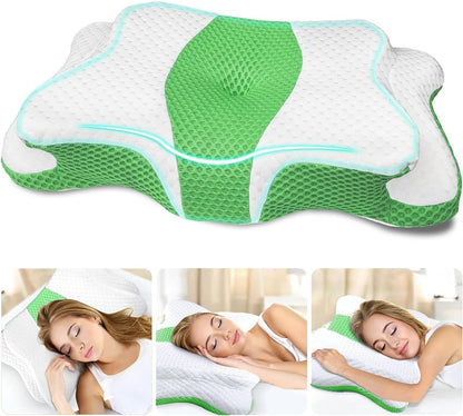 CHxxy Cervical Neck Pillow for Pain Relief Sleeping, Memory Foam Pillows, Ergonomic Side Sleeper Pillows, Cooling Orthopedic Neck Support Pillow for Back Stomach Sleepers-Queen Size Grey&Grey