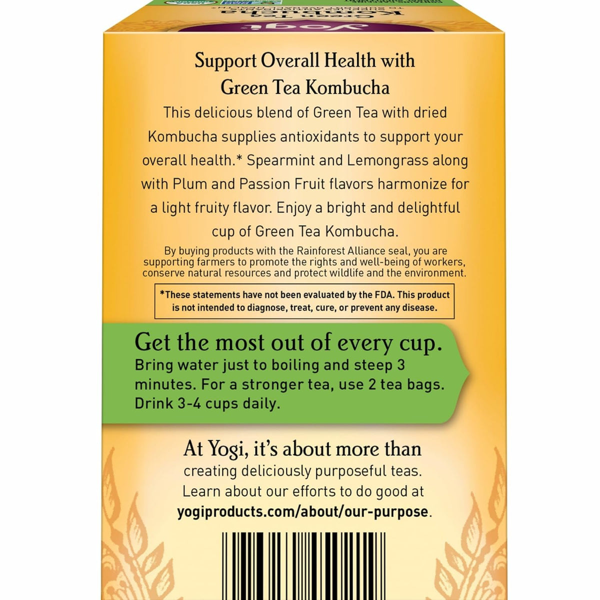 Yogi Green Kombucha Organic Tea, 16 Tea Bags (4 Pack)