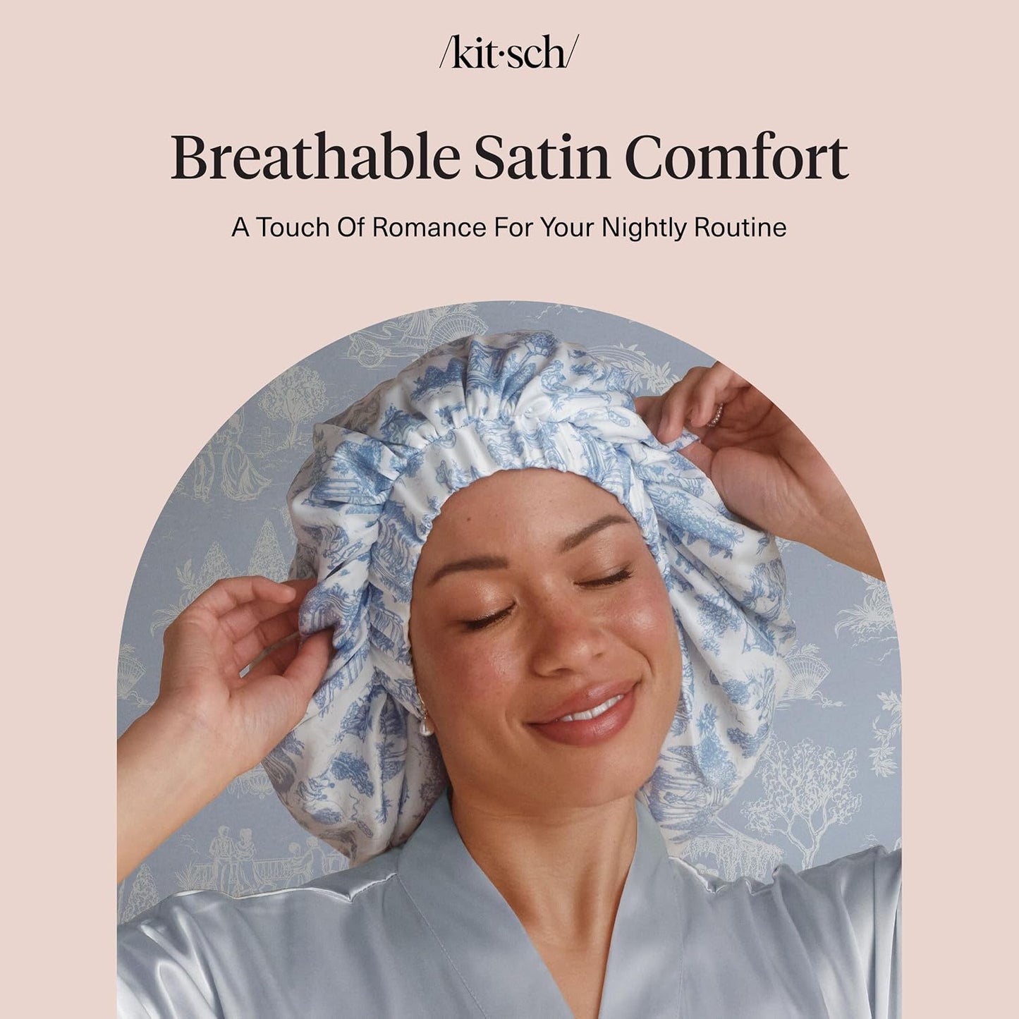 Kitsch XL Satin Bonnet for Sleeping - Softer Than Silk Bonnet For Sleeping Women - Secure Fit, Adjustable, Night Cap For Curly & Textured Hair - Prevents Breakage, Tangles & Thinning - Blush