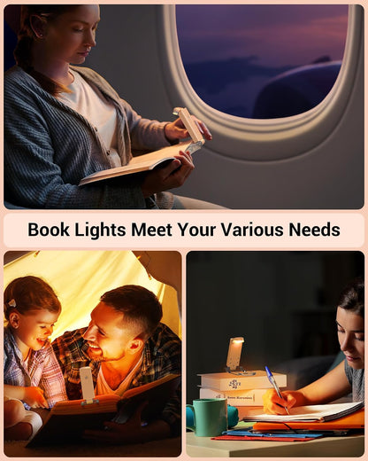 DEWENWILS Book Reading Light, USB Rechargeable Booklight for Reading at Night, LED Clip On Book Lights for Kids, Bookworms, Blue Light Blocking, Amber + Warm White (Green)