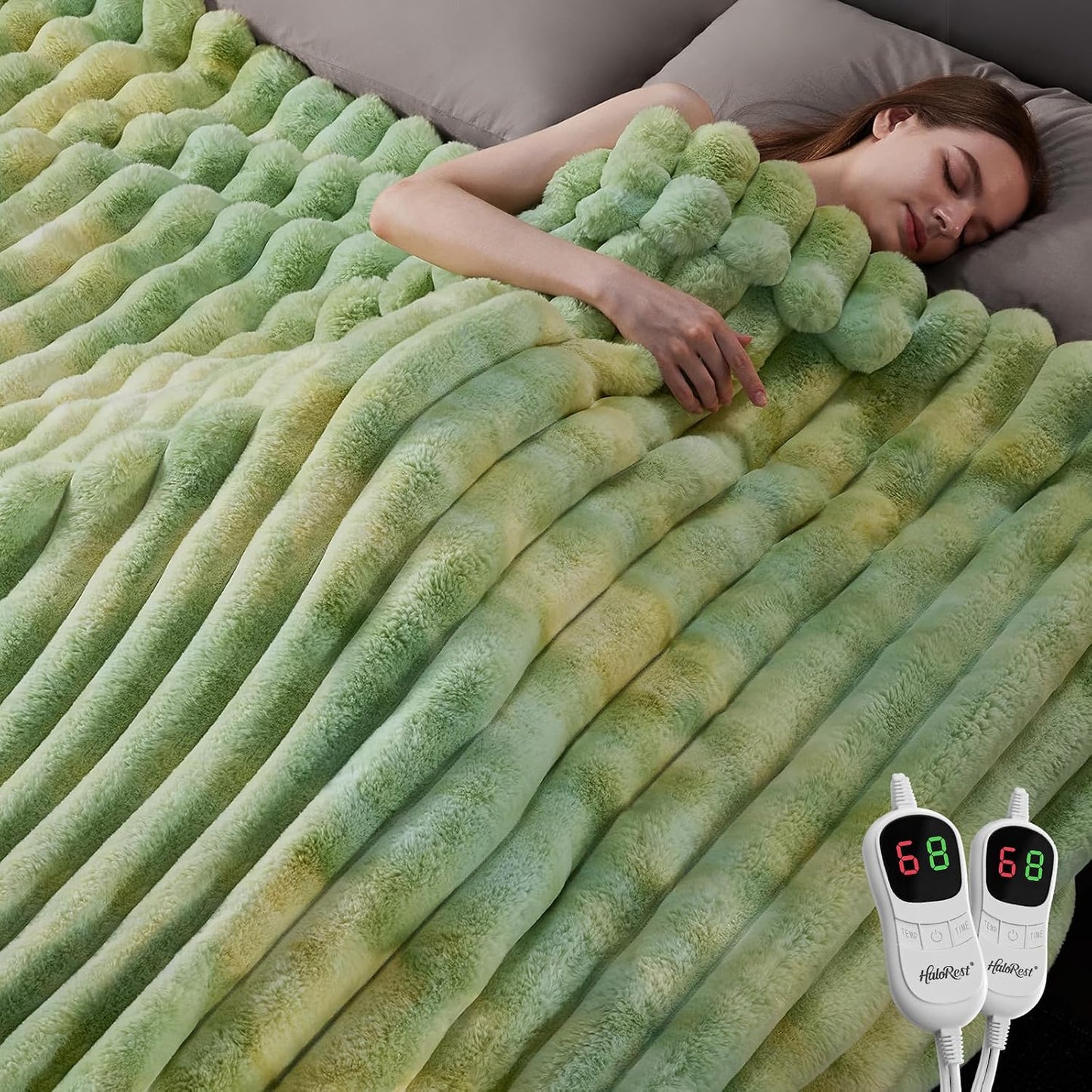Heated Throw Blanket, Faux Fur Cozy Heating Blanket with Overheat Protection, 1/2/4/6/8 Hours Auto-Off 10 Heat Level, Machine Washable (50x60 Inches, Cream White)
