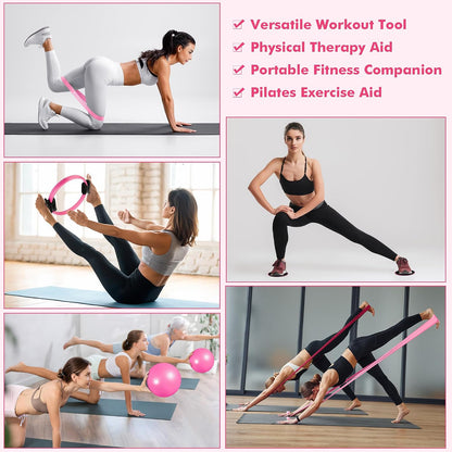 Goocrun Pilates Ring Set Exercise Equipment, with Exercise Resistance Bands Set, Pilates Ball, Sliding Disks. Portable Home Gym - with Fitness Guide Poster