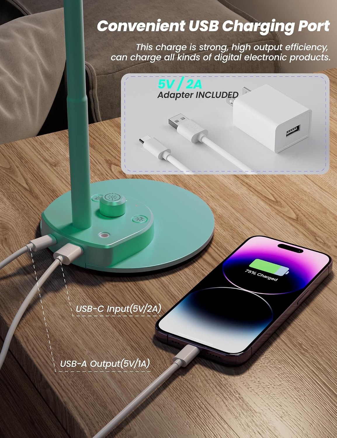 BOHON LED Desk Lamp with USB Charging Port 3 Color Modes Dimmable, Black