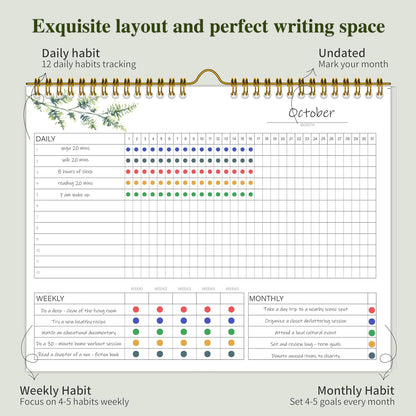 Habit Tracker Calendar Undated for Daily, Weekly & Monthly, 8" x 10" (Pink)