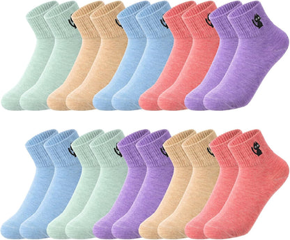 Eurzom 10 Pairs Socks Womens Crew Elastic Ankle Length Cotton Socks Aesthetic Cute Lightweight Low Cut Gifts for Women - Colors B