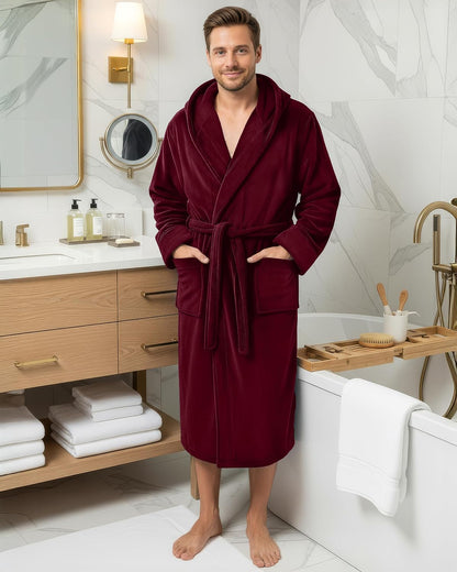 NY Threads Mens Robe with Hood, Luxury Plush Fleece Hooded Mens Bathrobe, Spa Bath Robe for Men