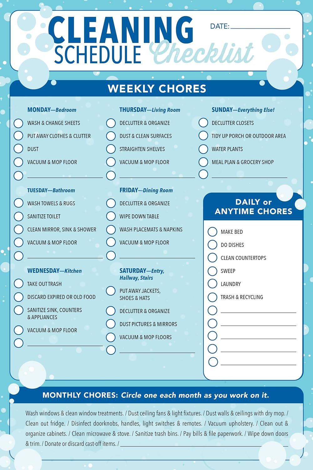 Cleaning Schedule Checklist Note Pad (60 sheets)