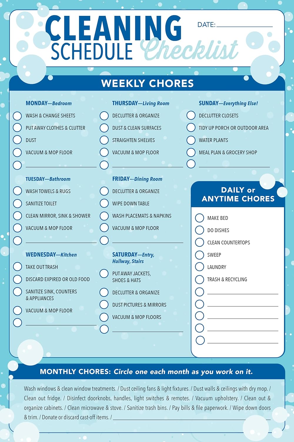 Cleaning Schedule Checklist Note Pad (60 sheets)