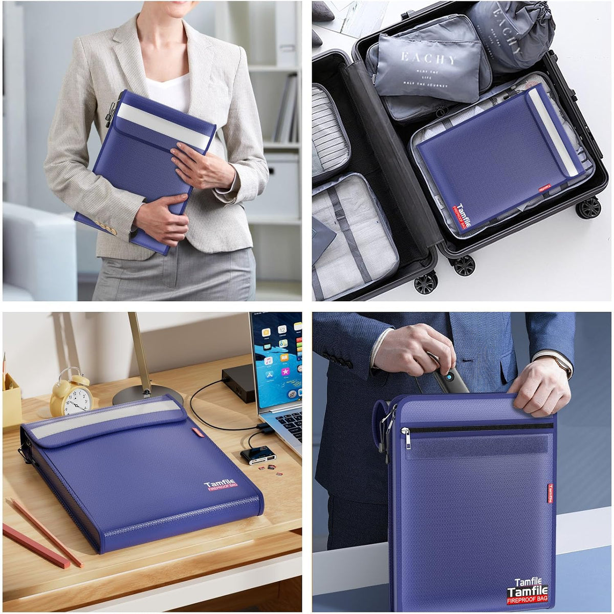 6400℉ Fireproof Document Bag, 15”x 11” Waterproof Document Organizer, Grey