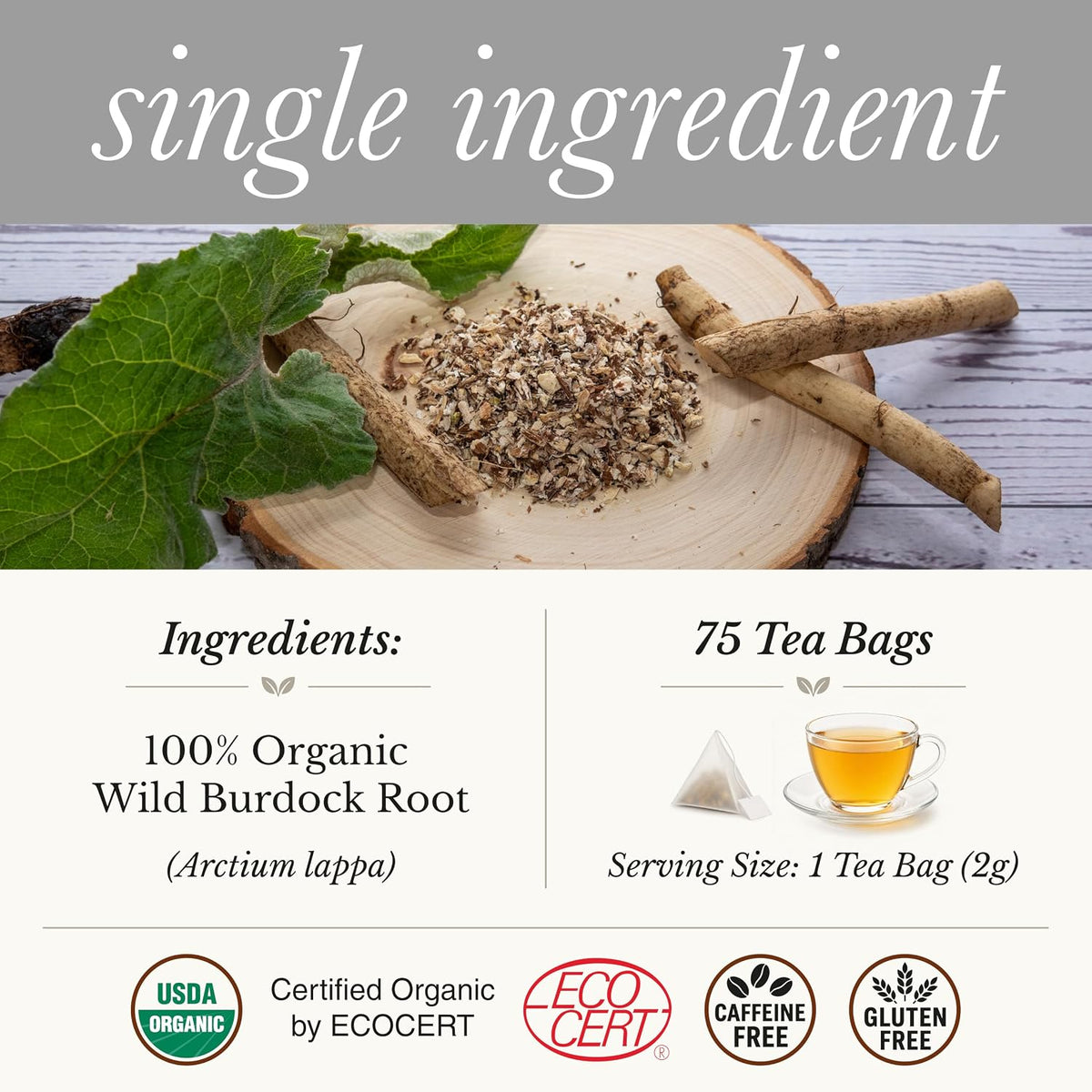 Wild Bliss Organic Burdock Root Tea, 75 Tea Bags