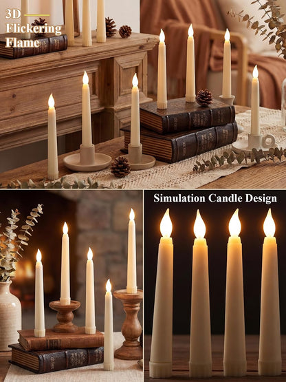 Treela 24 Pcs Flameless Taper Candles Battery Operated Bulk Fake Candles Light LED Candle Sticks Flickering Tapered for Easter Wedding Anniversary Decoration(Basic,11 Inch,Ivory)