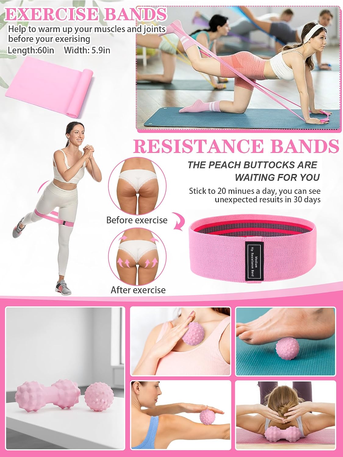 Gemscream 17 Pcs Yoga Essential Kit for Women, Pilates Equipment Starter Set for Beginners with Yoga Wheel Ball Blocks Strap Resistance Bands Wrist Rings Socks Towel & Carry Bag for Home Workouts