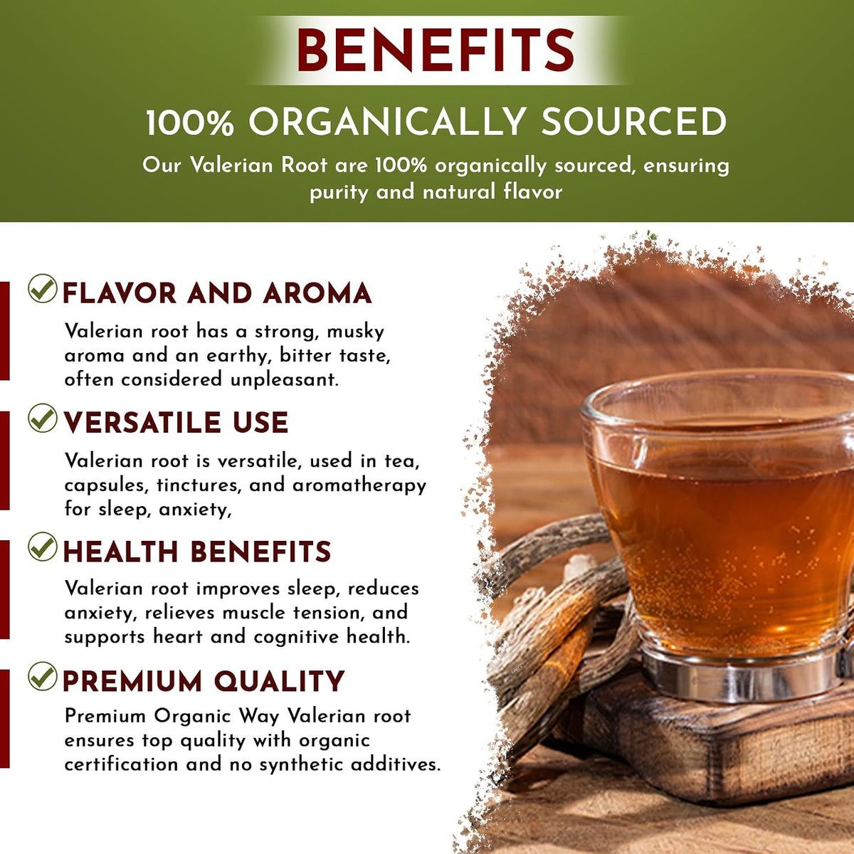 Organic Way Valerian Root Cut & Sifted - Herbal Tea (4 Oz)