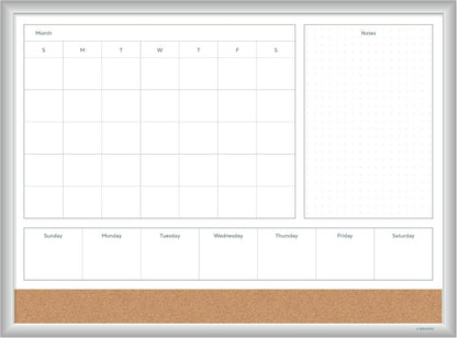 U Brands Magnetic Dry Erase 4-in-1 Calendar White Board, 24" x 18", Silver Aluminum Frame