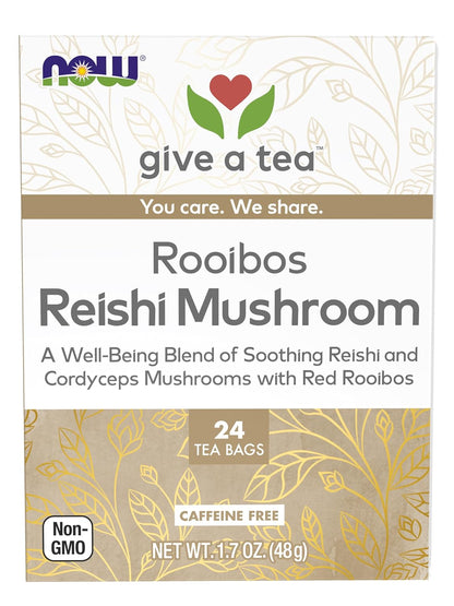 NOW Give a Tea® Rooibos Reishi Mushroom Tea, Caffeine-Free, 24 bags