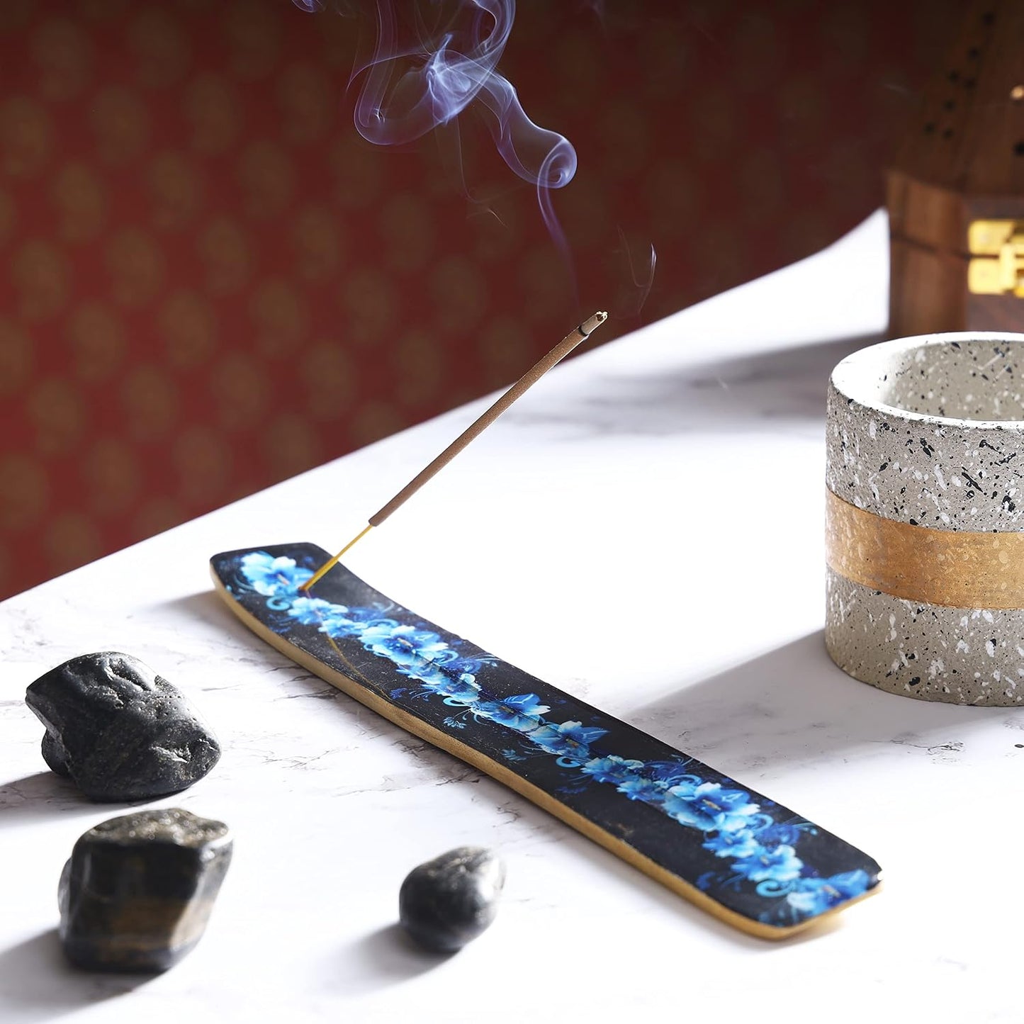 Bless-International Traditional-Handmade-Burner Wooden-Incense-Stick-Holder Ash-Catcher-Stand for-Aromatherapy-Meditation-Yoga (Incense Holder 10 inch(2 pcs))