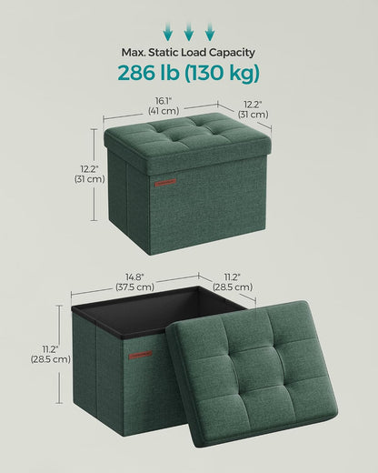 SONGMICS Mazie Collection - Small Folding Storage Ottoman, Foot Rest Stool, 12.2 x 16.1 x 12.2 Inches, 286 lb Load Capacity, for Living Room, Bedroom, Home Office, Dorm, Dark Gray ULSF102G01