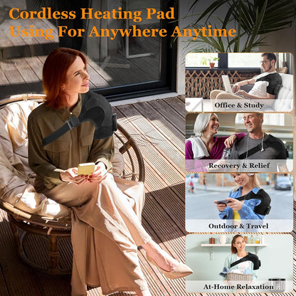 Cordless Shoulder Heating Pad & Massager, Electric Heated Shoulder Brace Wrap, Heating Pads for Rotator Cuff and Frozen Pain Relief,5000mAh Chargeable Powered, Men & Women(Black)
