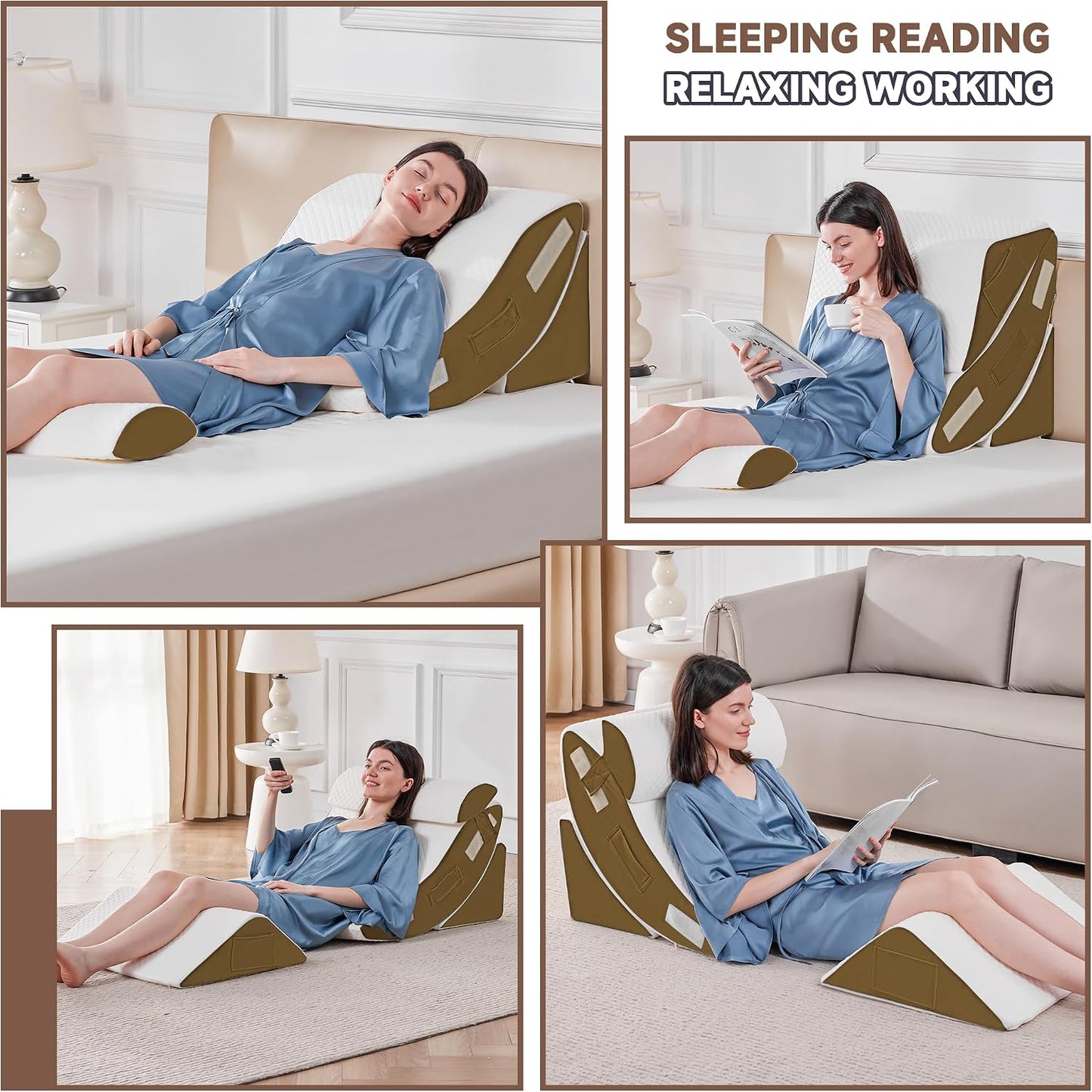 Yojoker 4PCS Orthopedic Bed Wedge Pillow Set for Sleeping, Post Surgery Foam Pillow for Body, Back and Leg Pain Relief, Triangle Adjustable Support Pillow - Acid Reflux, Anti Snoring & GERD Sleeping
