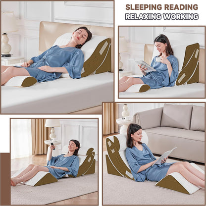 Yojoker 4PCS Orthopedic Bed Wedge Pillow Set for Sleeping, Post Surgery Foam Pillow for Body, Back and Leg Pain Relief, Triangle Adjustable Support Pillow - Acid Reflux, Anti Snoring & GERD Sleeping