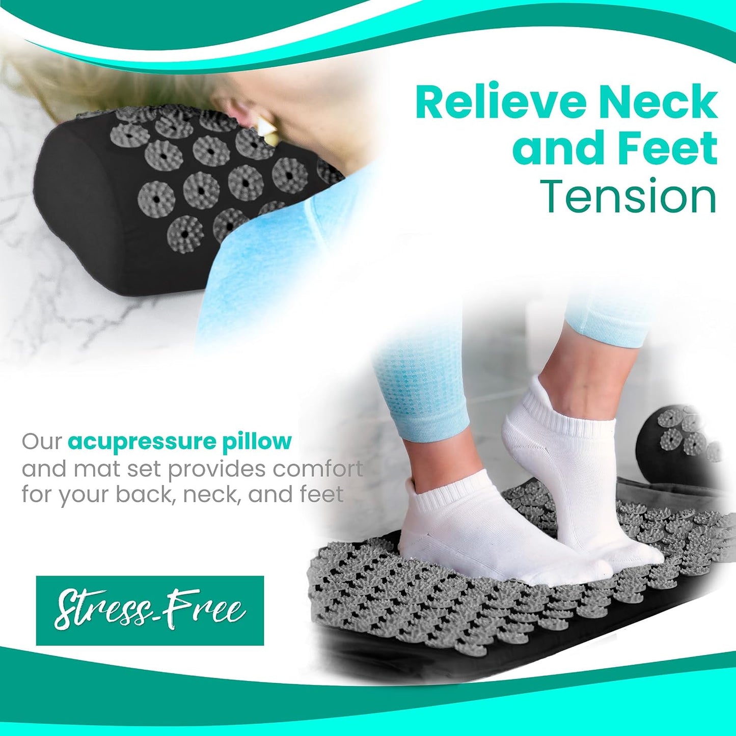 Sivan Health and Fitness Acupressure Mat and Pillow Set - Grounding Mat for Stress, Back & Neck Pain - Acupuncture Point Massage Mat for Muscle Relaxation, Sciatica, & Meditation - Includes Carry Bag