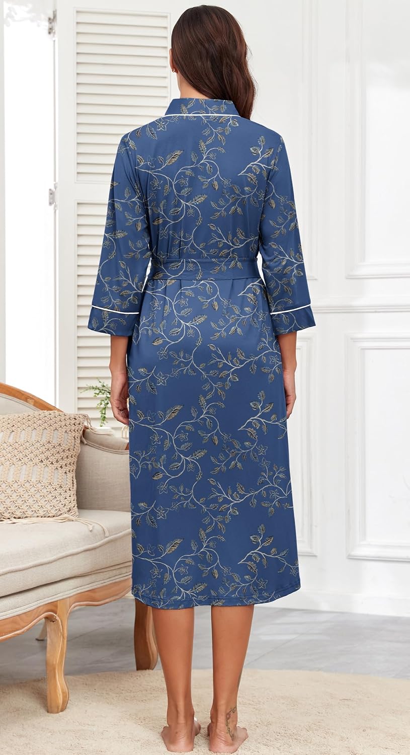 PrinStory Robes for Women 3/4 Sleeve Long Bath Robe XS-4XL