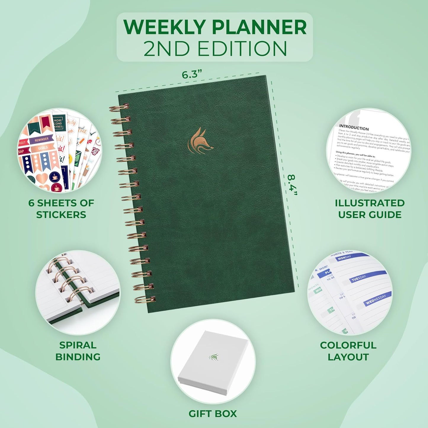 Clever Fox Planner 2nd Edition – Colorful Weekly & Monthly Goal Planner, Time Management & Productivity Organizer, Undated, A5 (Dark Teal)