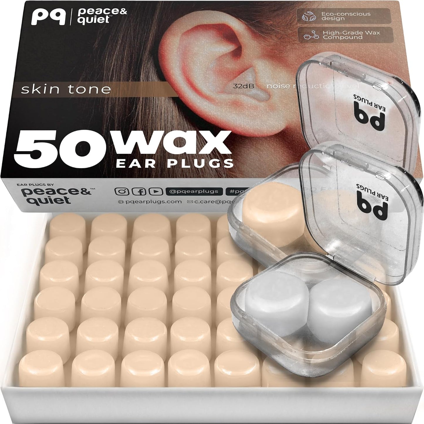 PQ Silicone Gel Ear Plugs for Sleeping and Swimming - 50 Noise Cancelling Earplugs, Ear Protection with Sound Blocking Level 32Db, Soft Wax Pillows (50 Pillows), Color: White