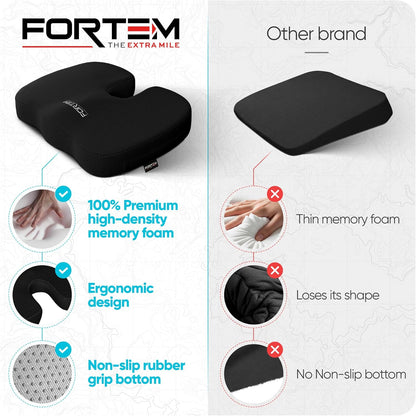 FORTEM Seat Cushion, Office Chair Cushion, Memory Foam Car Seat Cushions, Sciatica Coccyx Tailbone Pain Relief, Chair Cushions for Back Support, Sitting Pad for Gaming, Washable Cover, Non Slip