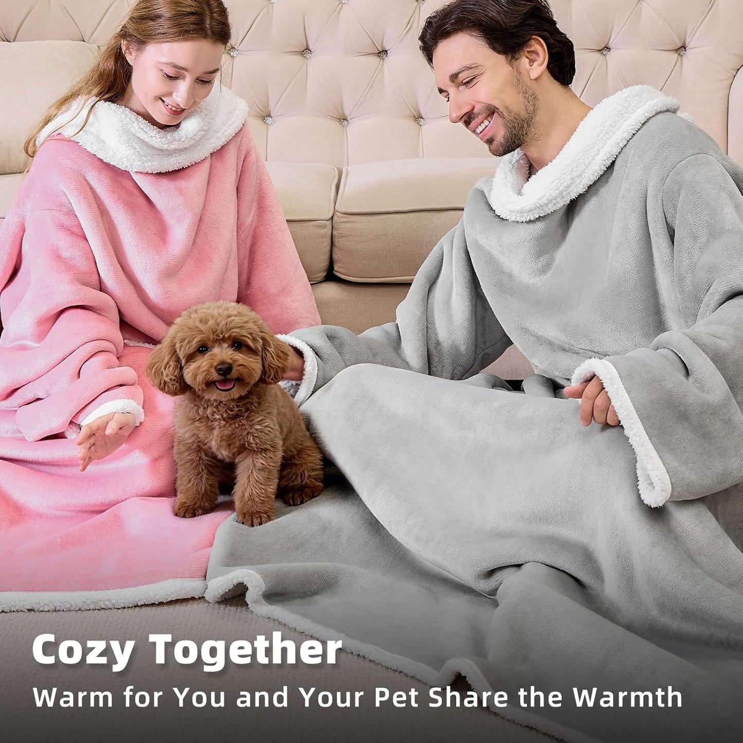 IFNOW Sherpa Wearable Blanket with Sleeves for Women Men Adults, Christmas Birthday Gifts for Women Mom Wife, Cozy Wearable Blanket with Arm and Pocket, Warm Full Body TV Wrap Throw Blanket, Grey