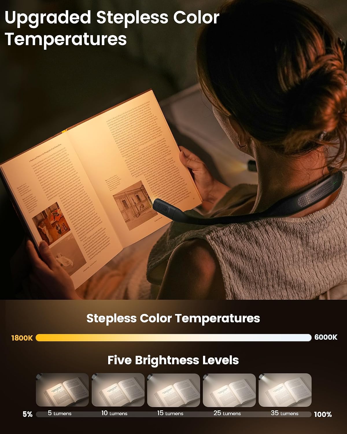 Glocusent Neck Book Light, Rechargeable Neck Lights for Crafts Reading