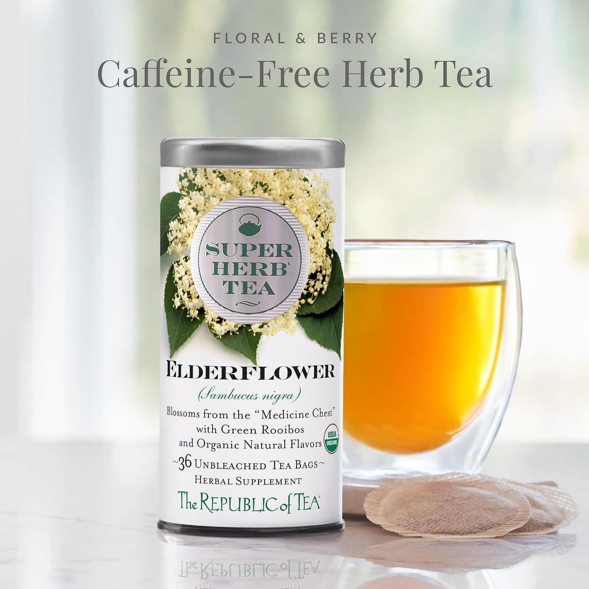 The Republic of Tea — Organic Elderflower SuperHerb Tea Tin, 36 Herbal Tea Bags, Naturally Caffeine-Free