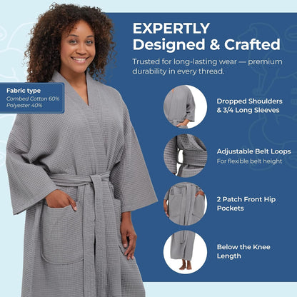 Monarch Square Waffle Spa Kimono Robe for Men or Women
