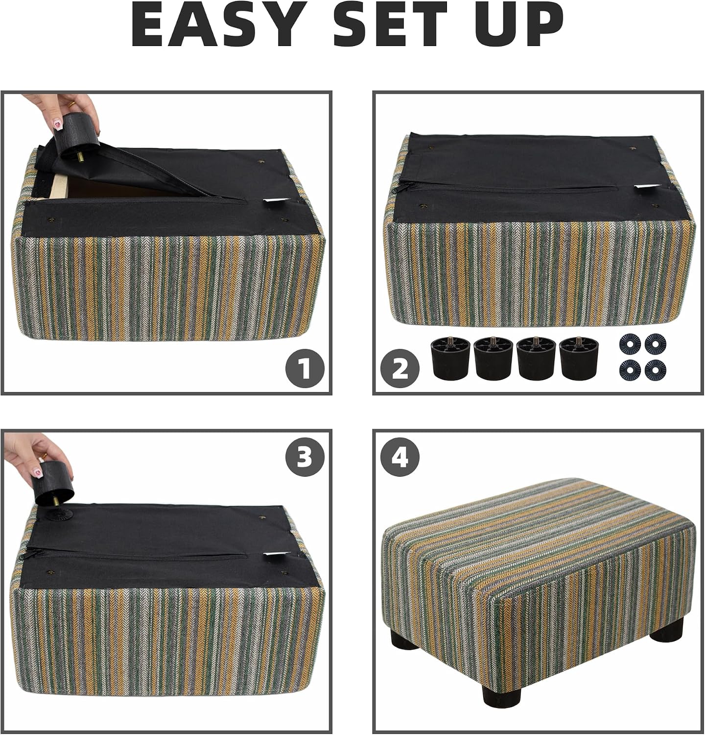 CAROLMADE Small Foot Stool Ottoman Footstool with Legs Under Desk Footrest for Living Room Bedroom and Office,Linen-Grey