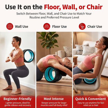 GymCope Back Roller for Back Pain Reliefn & Stretching, Deep Tissue Massage Roller Supports Up to 530 lbs / 240 kg, 5.5''-7.5'' Curved Foam Roller for Home Physical Stretching (Blue, Medium)