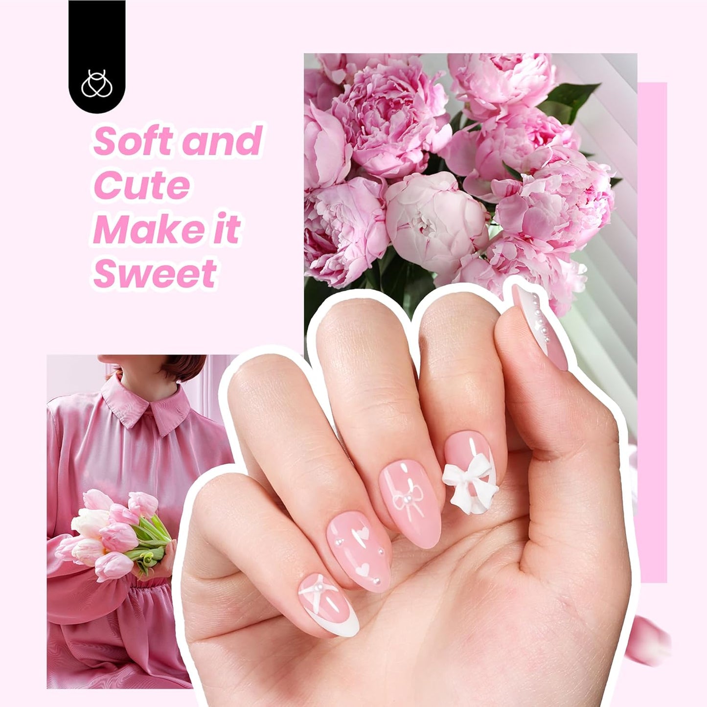 Beetles Press On Nail Kit-Short Square French Tip Press On Nails, 150Pcs Pink French Nail Tips with Nail Glue & Remover Builder Top Coat Nail Lamp, All-in-One DIY Fake Nails Gift for Women