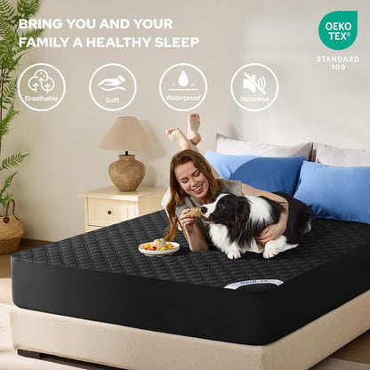 2 Pack Waterproof Mattress Protector, Queen Size Mattress Pad Noiseless with Deep Pocket Fitted for 6"-18", Soft Breathable Dirt-Proof Bed Mattress Cover Washable for Home, Bedroom, Hotel (Gray)