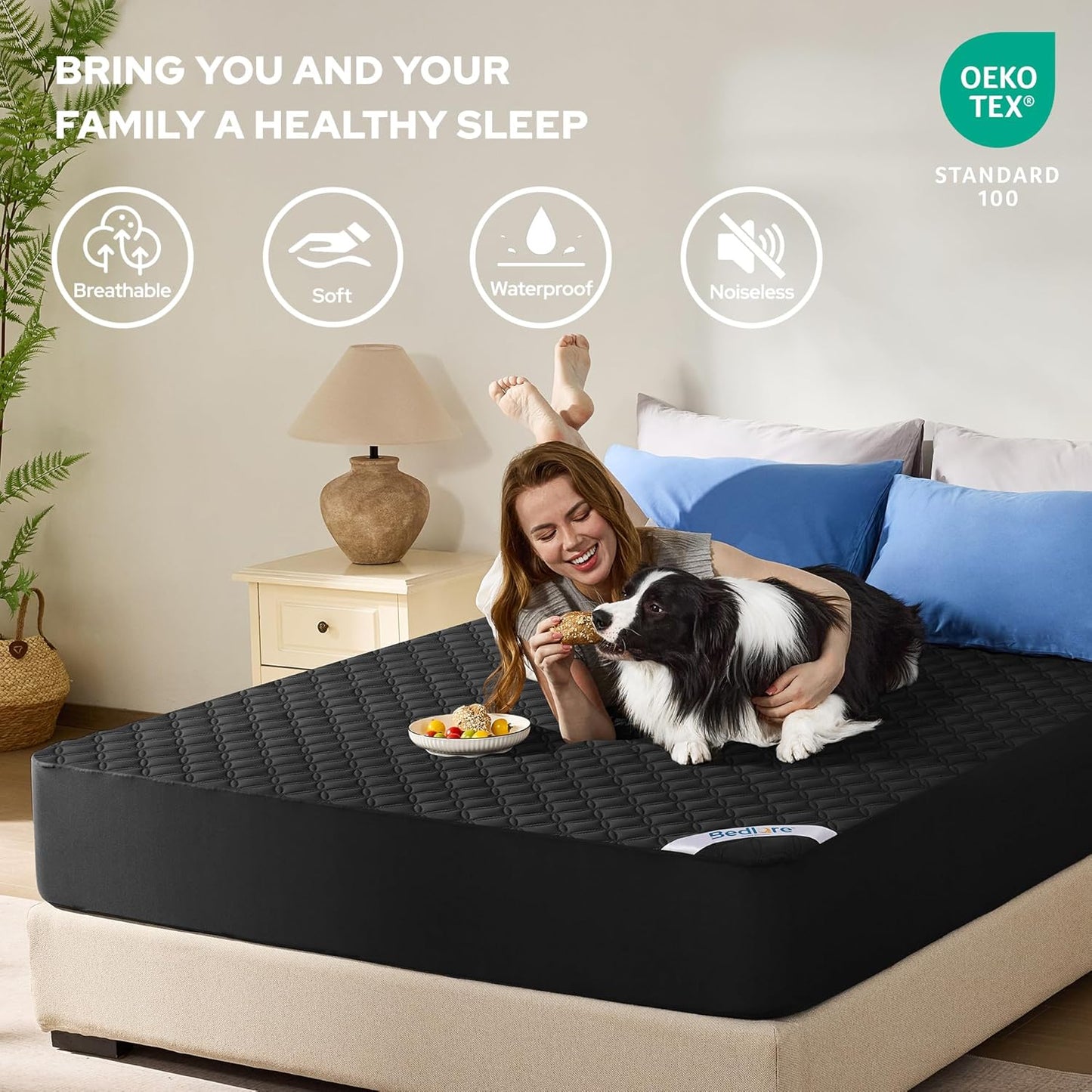 BEDLORE Waterproof Mattress Protector, Noiseless King Size Mattress Pad with Deep Pocket Fitted Up to 6-18 inches, Soft Breathable Dirt-Proof Bed Mattress Cover Washable for Bedroom, Hotel (Gray)