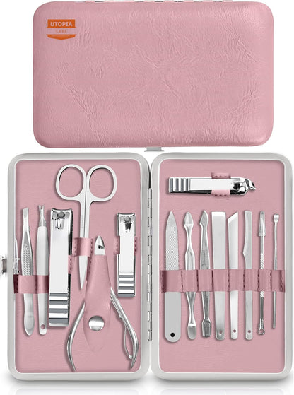 Utopia Care Nail Clippers Professional Nail Kit or Manicure Kit for Women and Men, Stocking Stuffers or Groomsmen Gifts Pedicure Set for Fingernail, Toenail Clippers with Travel Case